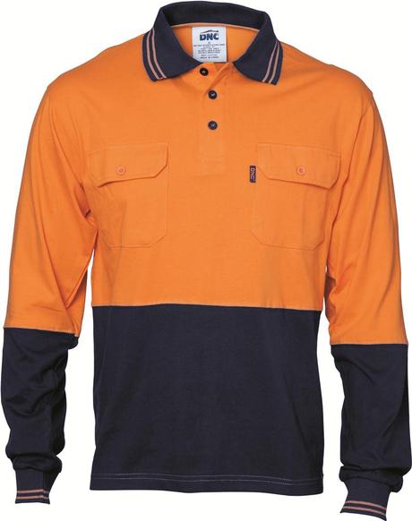 Dnc Hivis Cool-Breeze 2 Tone L/S Cotton Polo With Twin Pocket (3944) - Star Uniforms Australia
