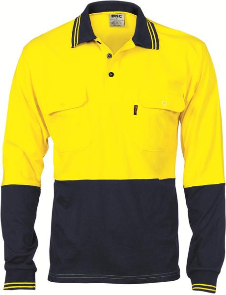 Dnc Hivis Cool-Breeze 2 Tone L/S Cotton Polo With Twin Pocket (3944) - Star Uniforms Australia