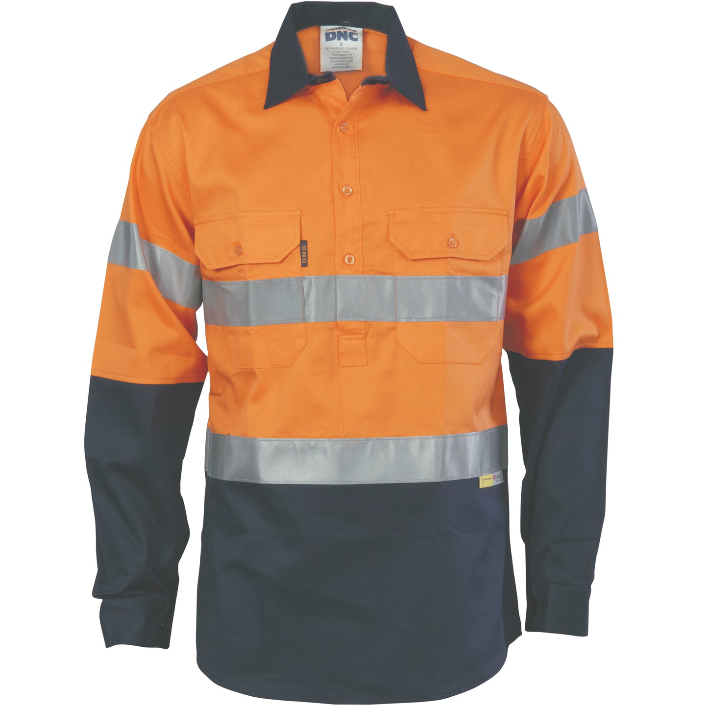 DNC HiVis Cool-Breeze Close Front Cotton Shirt with 3M R/Tape - Long sleeve 3949 - Star Uniforms Australia