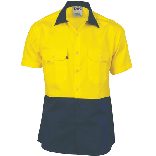 DNC HiVis Two Tone Cotton Drill Vented Shirt - Short Sleeve 3980 - Star Uniforms Australia
