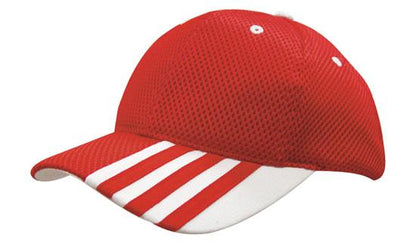 Headwear Sandwich Mesh with Striping on Peak Cap - 4109