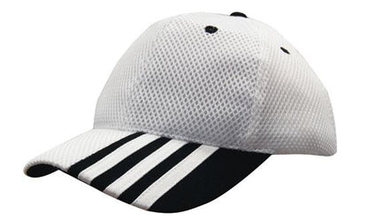 Headwear Sandwich Mesh with Striping on Peak Cap - 4109