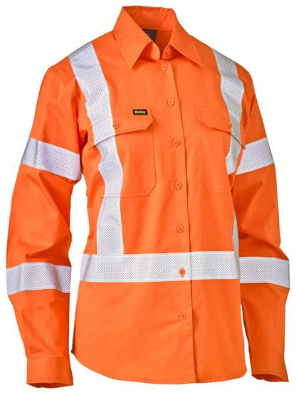 Bisley Women's X Taped Biomotion Hi Vis Cool Lightweight Drill Shirt-BL6166XT