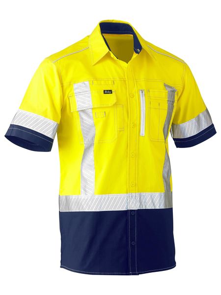 Bisley Flex & Move Two Tone Hi Vis Stretch Utility Shirt-Short Sleeve-BS1177XT