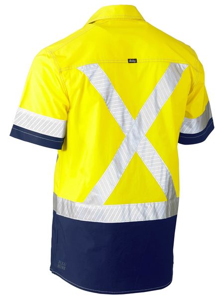 Bisley Flex & Move Two Tone Hi Vis Stretch Utility Shirt-Short Sleeve-BS1177XT