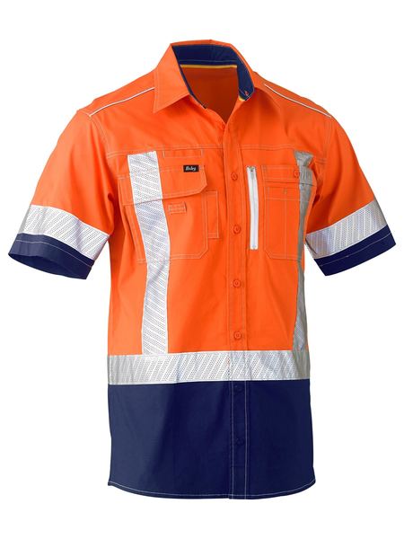 Bisley Flex & Move Two Tone Hi Vis Stretch Utility Shirt-Short Sleeve-BS1177XT