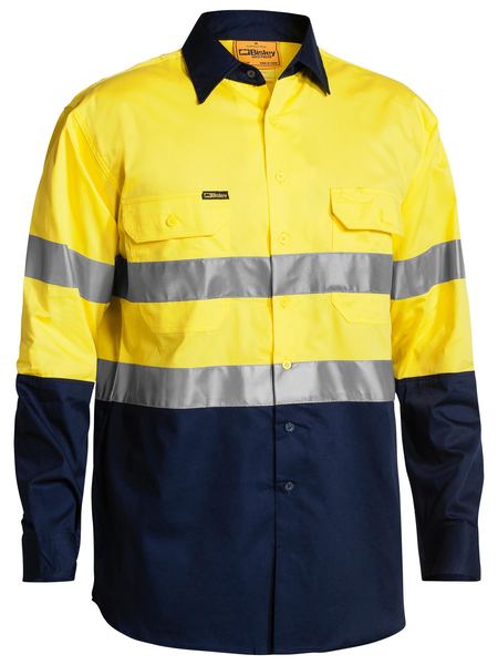 Bisley 2 Tone Hi Vis Gusset Cuff Shirt 3M Reflective Tape-Long Sleeve-BS6896