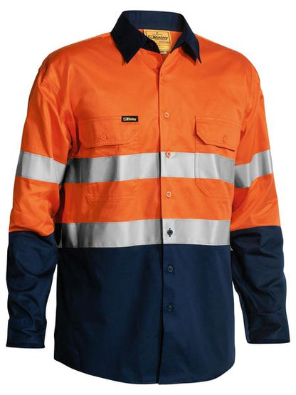 Bisley 2 Tone Hi Vis Gusset Cuff Shirt 3M Reflective Tape-Long Sleeve-BS6896