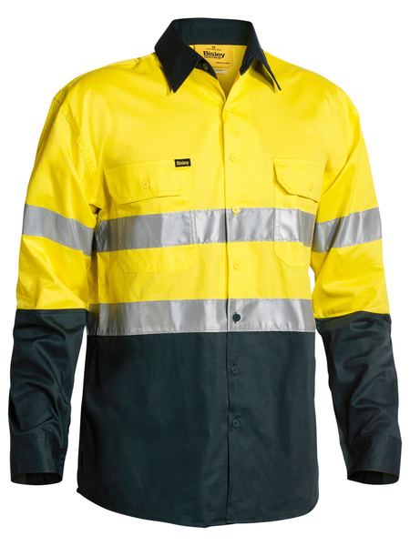 Bisley 2 Tone Hi Vis Gusset Cuff Shirt 3M Reflective Tape-Long Sleeve-BS6896