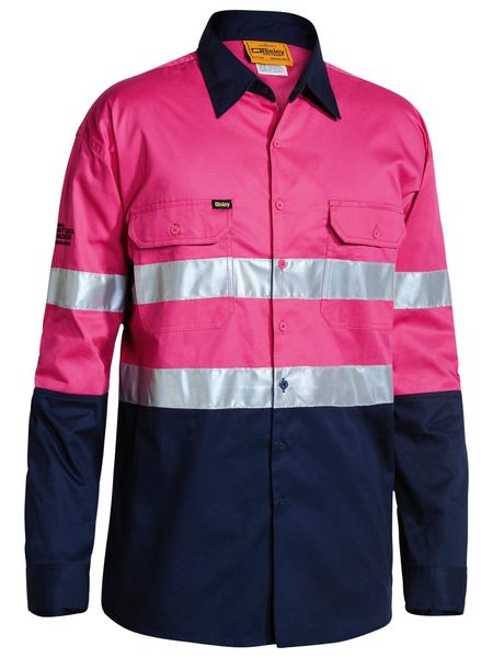 Bisley 2 Tone Hi Vis Gusset Cuff Shirt 3M Reflective Tape-Long Sleeve-BS6896