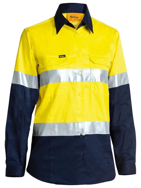 Bisley Womens 3M Taped Two Tone Hi Vis Cool Lightweight Shirt - Long Sleeve-BL6896