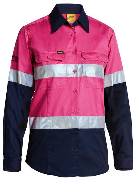 Bisley Womens 3M Taped Two Tone Hi Vis Cool Lightweight Shirt - Long Sleeve-BL6896