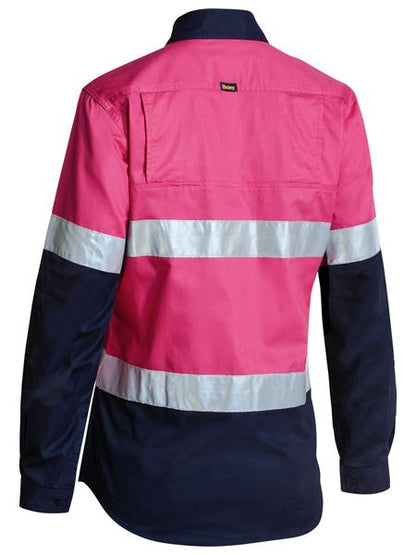 Bisley Womens 3M Taped Two Tone Hi Vis Cool Lightweight Shirt - Long Sleeve-BL6896