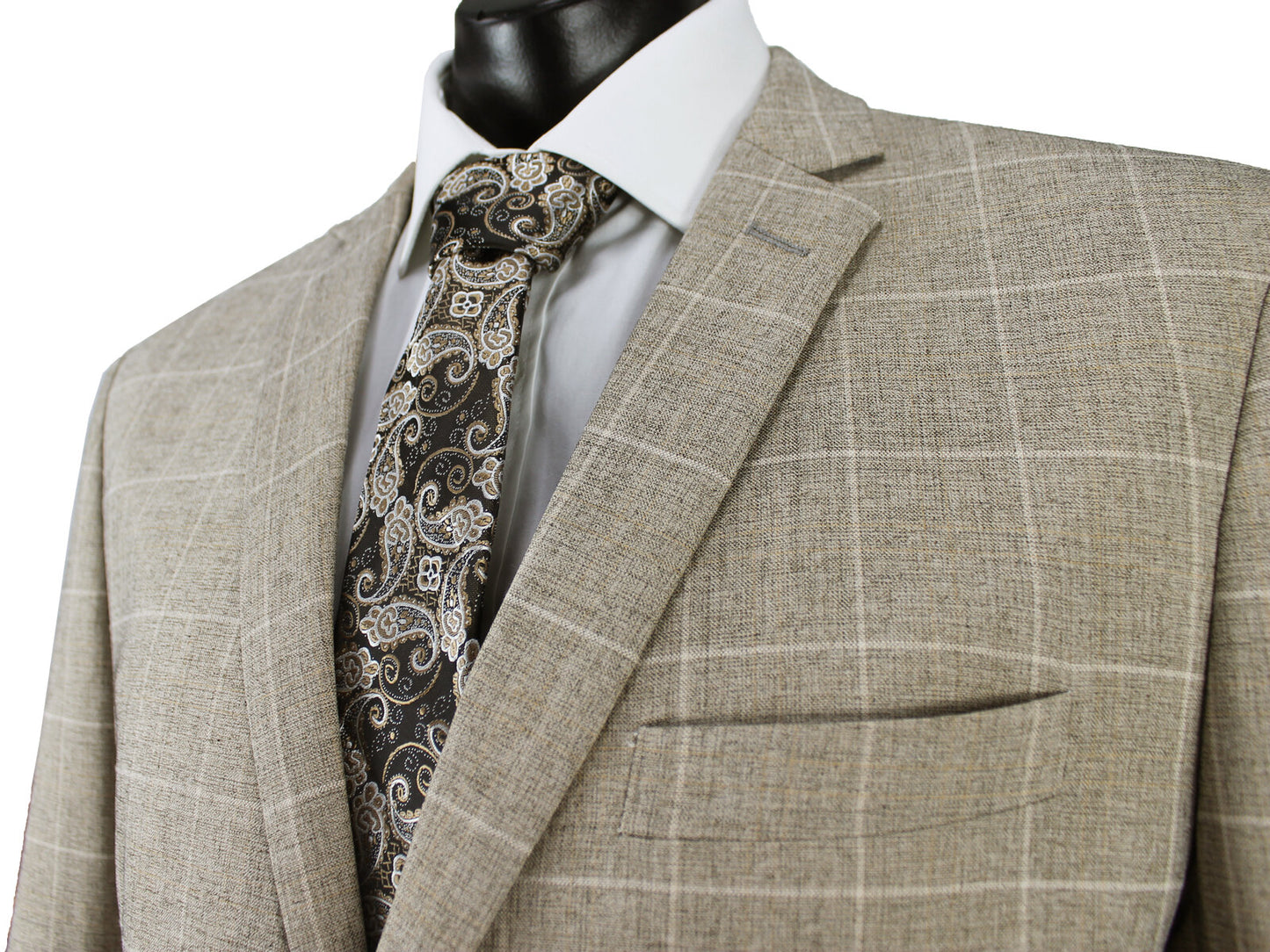 Boulvandre-2932 Wool Blend Windowpane Check Suit With Stretch