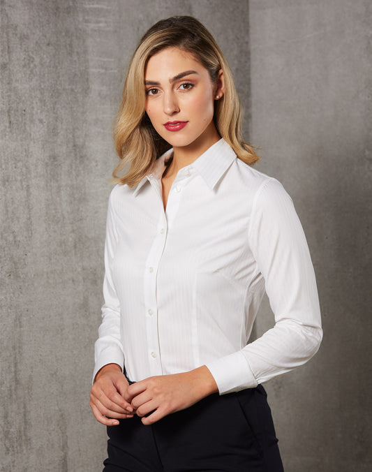 Winning Spirit-Women's Self Stripe Long Sleeve Shirt-M8100L