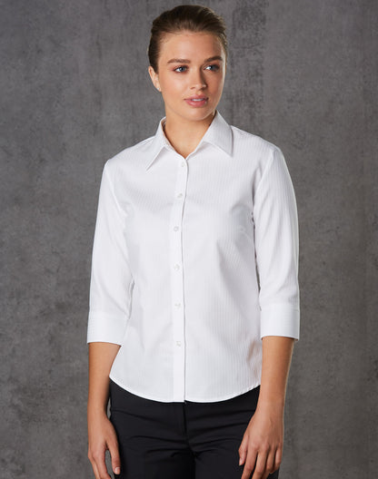 Winning Spirit -Women's Mini Herringbone 3/4 Sleeve Shirt-M8113