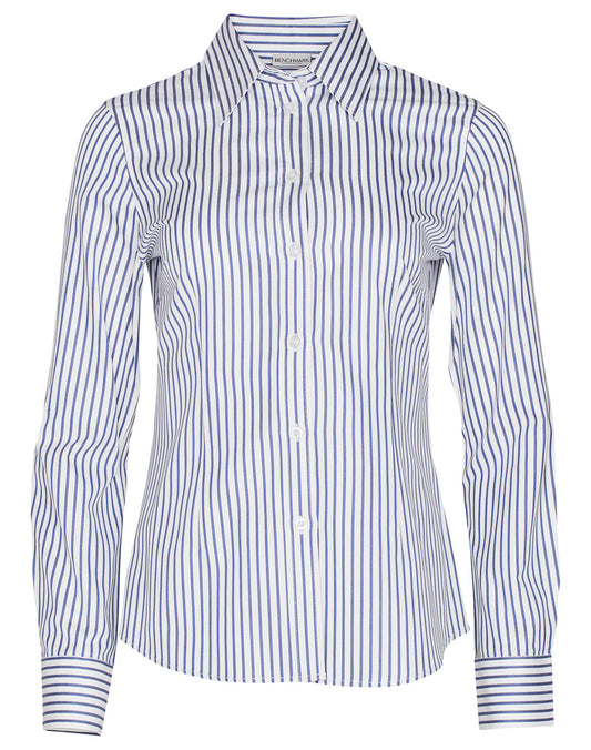 Winning Spirit-Ladies' Sateen Stripe Long Sleeve Shirt -M8310L