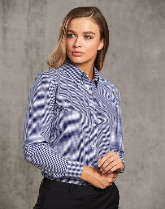 Winning Spirit-Ladies’ Multi-Tone Check Long Sleeve Shirt-M8320L