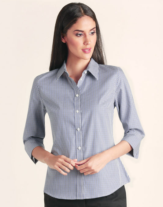 Winning Spirit-Ladies’ Multi-Tone Check 3/4 Sleeve Shirt-M8320Q