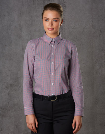 Winning Spirit- Ladies’ Two Tone Mini Gingham Long Sleeve Shirt-M8340L