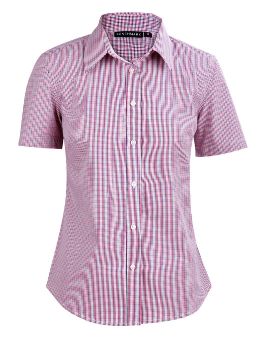 Winning Spirit-Ladies’ Two Tone Mini Gingham Short Sleeve Shirt-M8340S