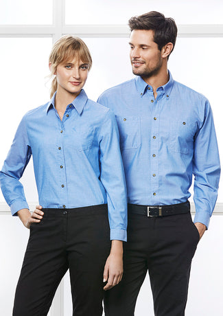Biz Collection Mens Wrinkle Free Chambray Long Sleeve Shirt   Sh112 - Star Uniforms Australia