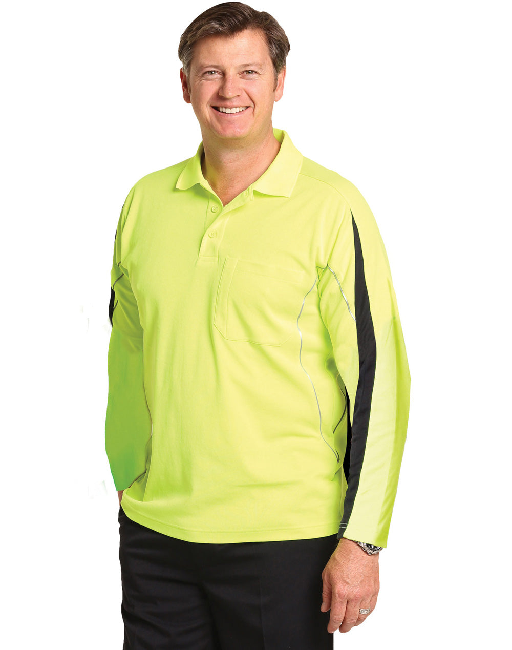 Winning Spirit-Mens' Hi-Vis Legend Long Sleeve Polo With Reflective Piping-SW33A