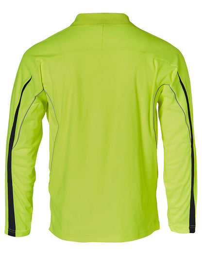 Winning Spirit-Mens' Hi-Vis Legend Long Sleeve Polo With Reflective Piping-SW33A