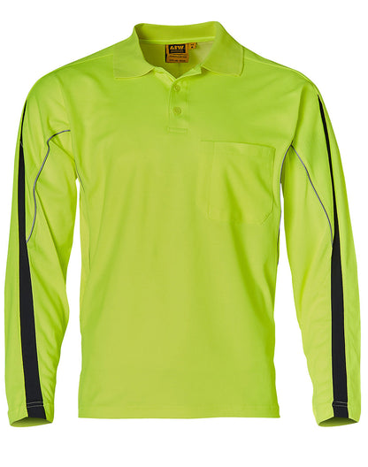 Winning Spirit-Mens' Hi-Vis Legend Long Sleeve Polo With Reflective Piping-SW33A