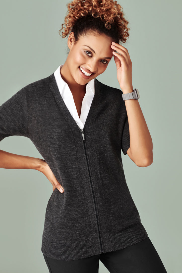 Biz Care Womens Zip Front Short Sleeve Cardigan CK962LC - Star Uniforms Australia