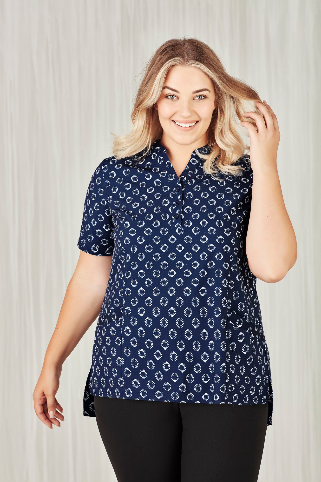 Biz Care Womens Easy Stretch Daisy Print Tunic  CS950LS - Star Uniforms Australia