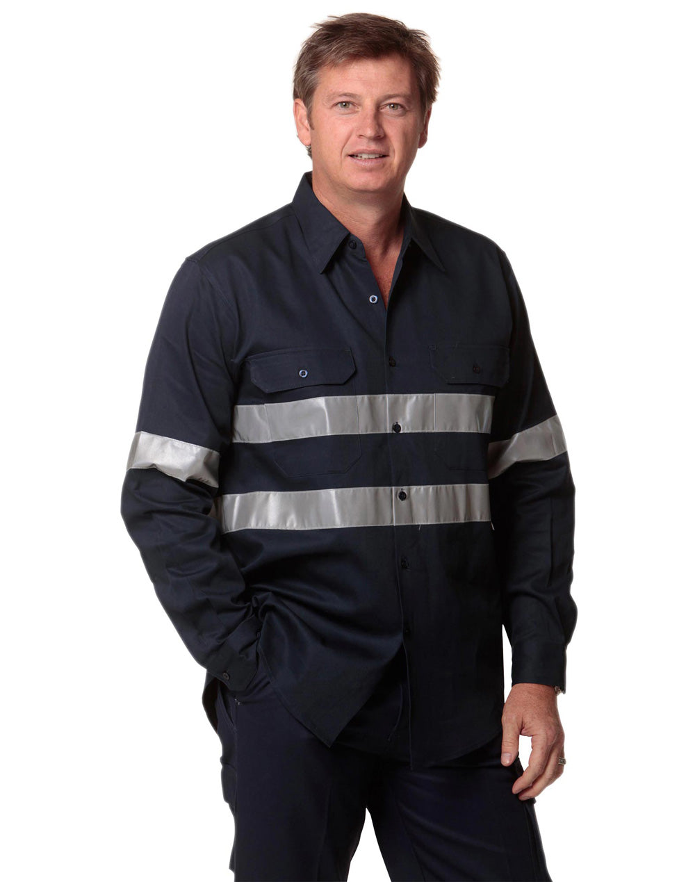 Winning Spirit-Hi Vis Cotton Drill Long Sleeve Work Shirt-WT04HV