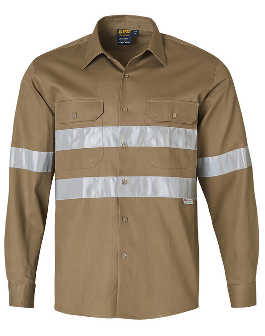 Winning Spirit-Hi Vis Cotton Drill Long Sleeve Work Shirt-WT04HV