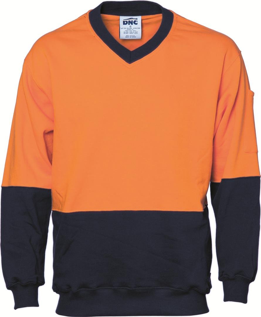 Dnc Hivis Two Tone Cotton Fleecy Sweat Shirt, V-Neck (3922) - Star Uniforms Australia