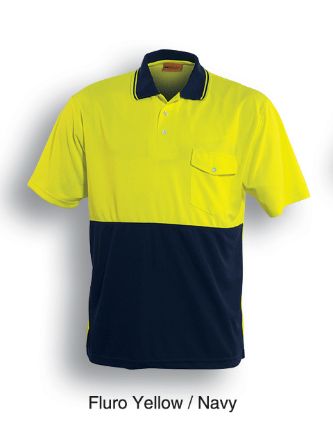 SANDHURST_Warehouse Hi Vis Uniform with Logo Embroided_ELEVEN Workwear AEROCOOL Spliced Hi-Vis Polo Shirt