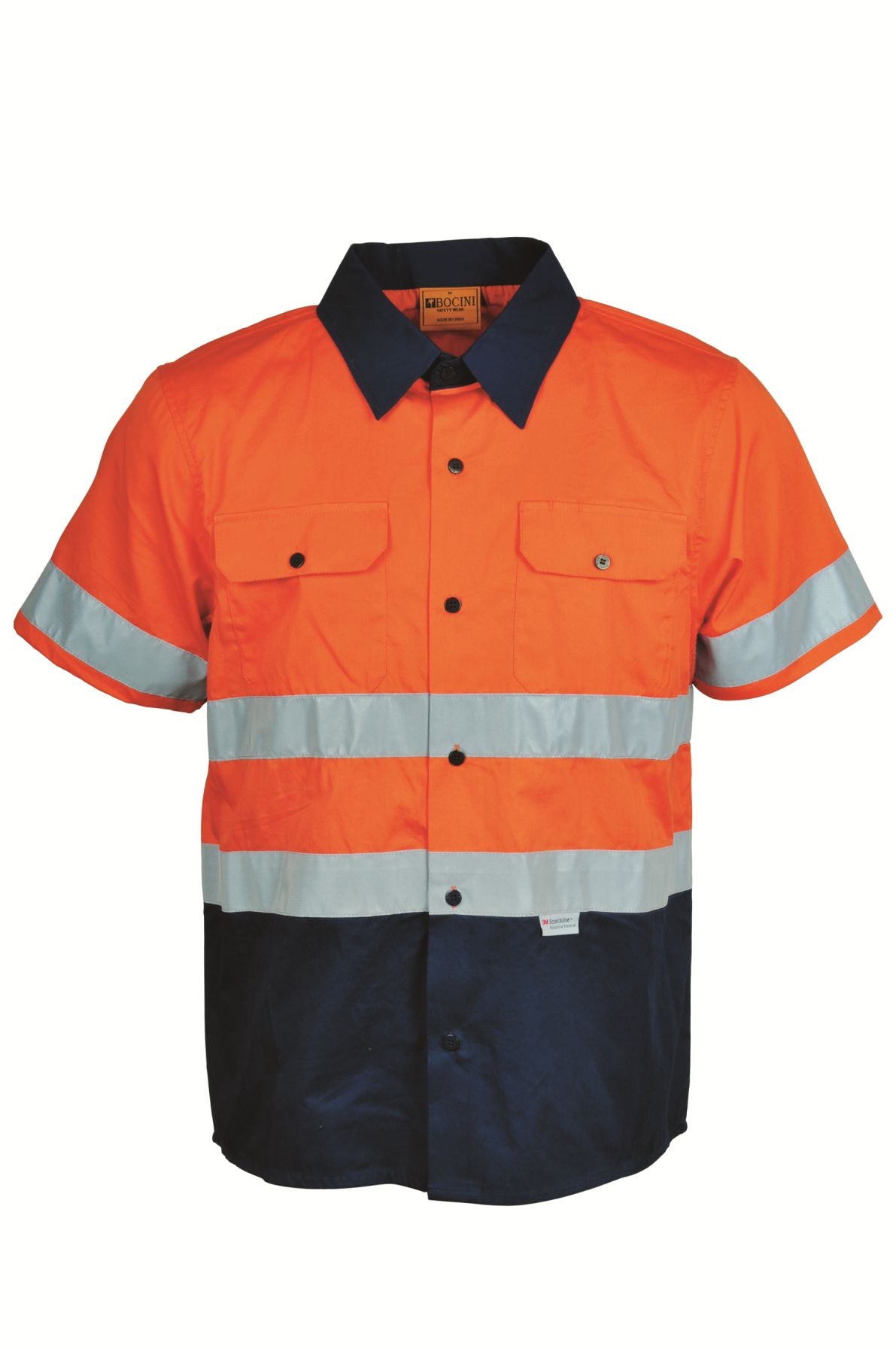 Bocini-Unisex Adults Hi-Vis S/S Cotton Drill Shirt With Reflective Tape-SS1231