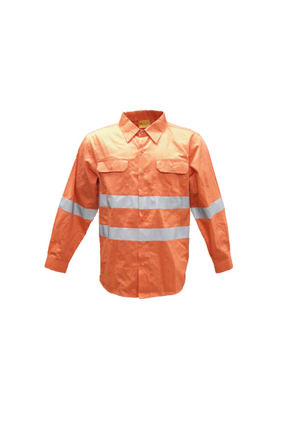 Bocini-Unisex Adults Hi-Vis L/S Cotton Drill Shirt With Reflective Tape-SS1233