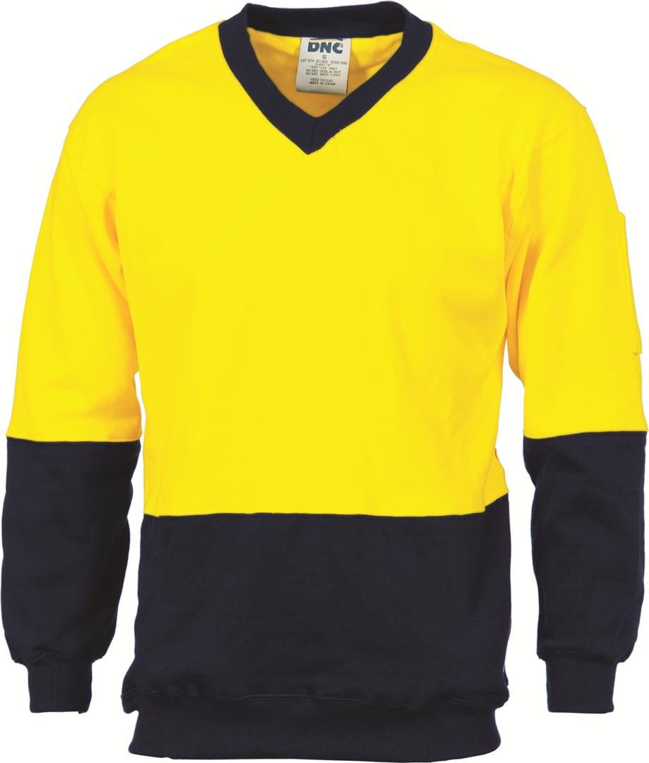 Dnc Hivis Two Tone Cotton Fleecy Sweat Shirt, V-Neck (3922) - Star Uniforms Australia