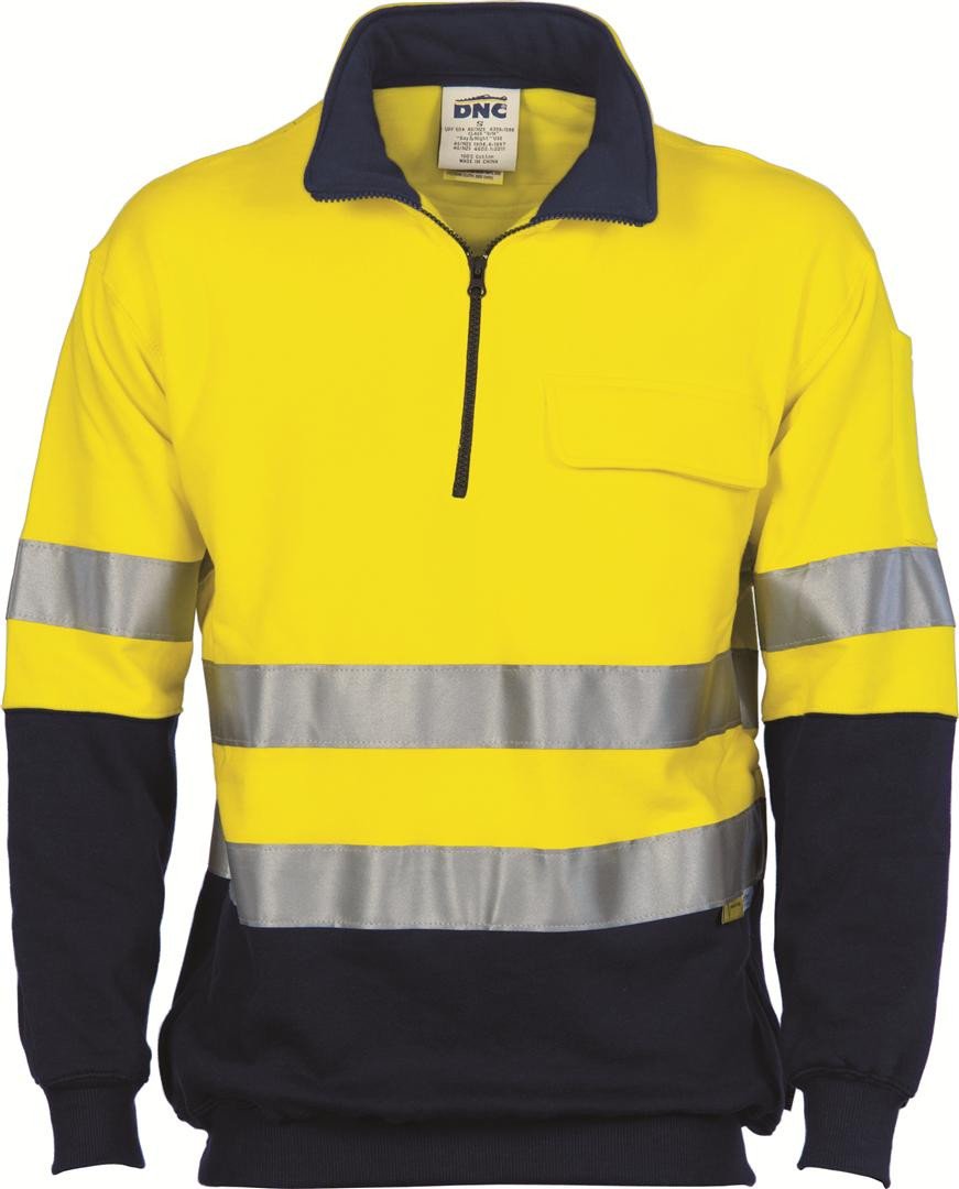 Dnc Hivis Two Tone 1/2 Zip Cotton Fleecy Windcheater With 3M R/T (3925) - Star Uniforms Australia