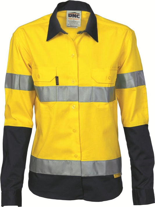 Dnc Ladies Hivis Two Tone Drill L/S Shirt With 3M R/T (3936) - Star Uniforms Australia