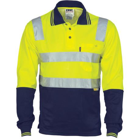 Dnc Cotton Back Hivis L/S Two Tone Polo Shirts With 3M Rt (3818) - Star Uniforms Australia